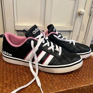 Adidas Ladies Black Sneakers with White and Pink Details